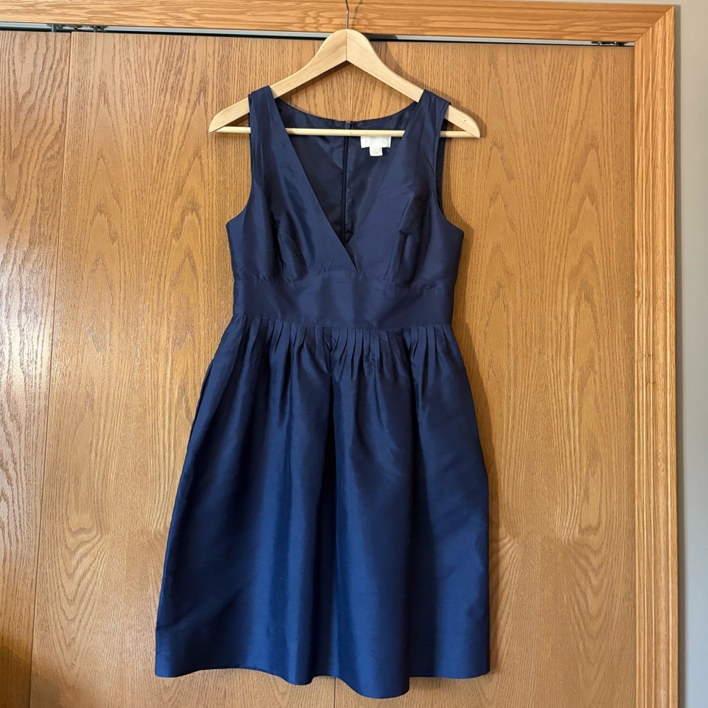 Rare: J. Crew Blue Satin Plunge-Neck Cocktail Dress